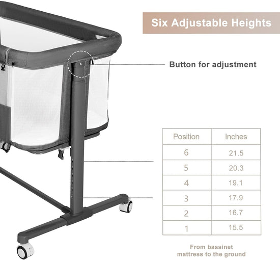 Baby Bassinet W/Wheels, Folding Portable Newborn Bedside Sleeper, All-Sided Mesh Infant Crib, Adjustable Height/Angle, Removable Soft Mattress, No Tool to Assemble, Grey--Rambla Store