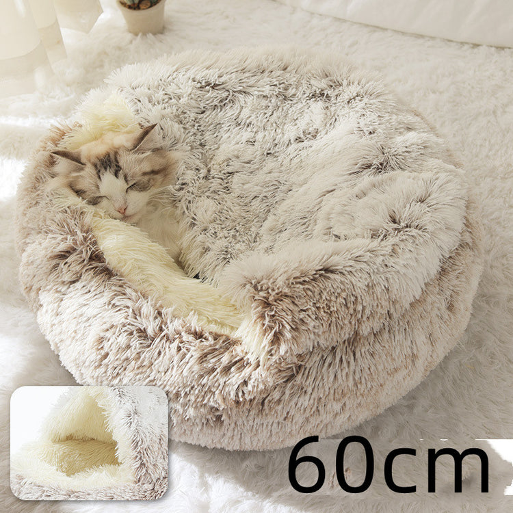 2 In 1 Dog And Cat Bed Pet Winter Bed Round Plush Warm Bed House Soft Long Plush Pets Bed-0-Rambla Store