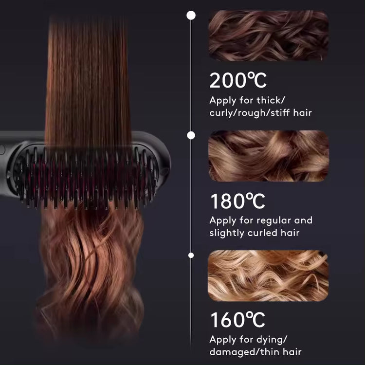 2 In 1 Straight Hair Comb Wireless Hair Straightener Brush Hair Fast Heating Portable Hot Curler USB Charging-0-Rambla Store