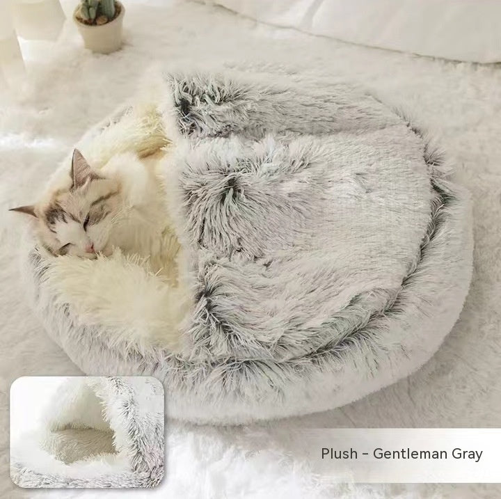 2 In 1 Dog And Cat Bed Pet Winter Bed Round Plush Warm Bed House Soft Long Plush Pets Bed-0-Rambla Store