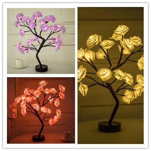 Rose Flower Lamp USB Battery Operated LED Table Lamp Bonsai Tree Night Lights Garland Bedroom Decoration Lights Home Decor-0-Rambla Store