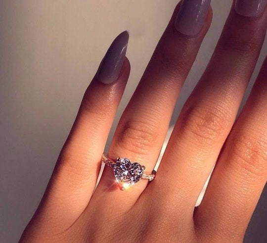 Ins best selling inlaid AAA zircon heart-shaped ring wish new European and American engagement party ring jewelry-0-Rambla Store