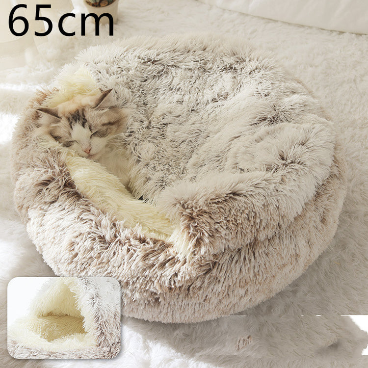 2 In 1 Dog And Cat Bed Pet Winter Bed Round Plush Warm Bed House Soft Long Plush Pets Bed-0-Rambla Store