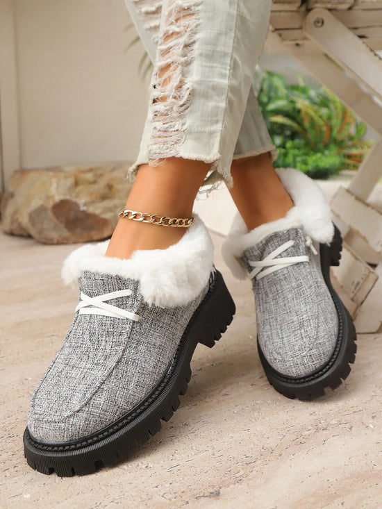 Warm & Cozy Winter Boots, Fashionable Platform, Thermal Lined, Casual/Holiday Comfortable, Breathable Fabric, Solid Color Block, plus Size Women, Slip-On Short Booties--Rambla Store