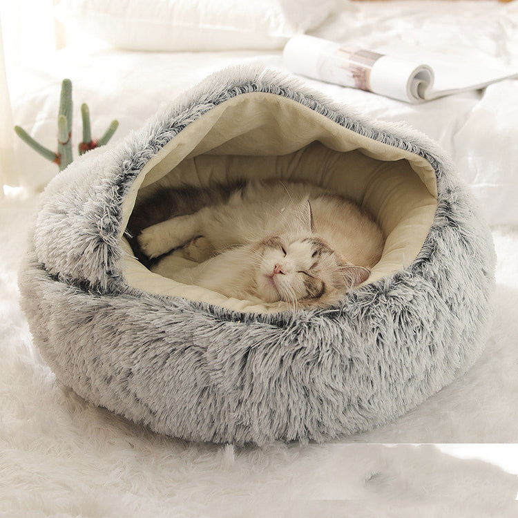 2 In 1 Dog And Cat Bed Pet Winter Bed Round Plush Warm Bed House Soft Long Plush Pets Bed-0-Rambla Store