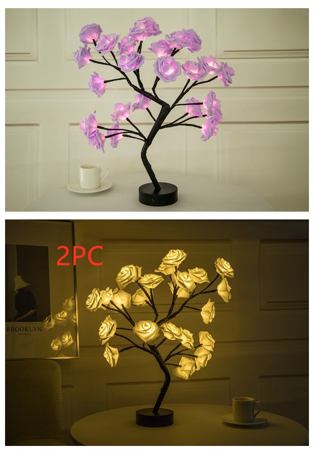 Rose Flower Lamp USB Battery Operated LED Table Lamp Bonsai Tree Night Lights Garland Bedroom Decoration Lights Home Decor-0-Rambla Store