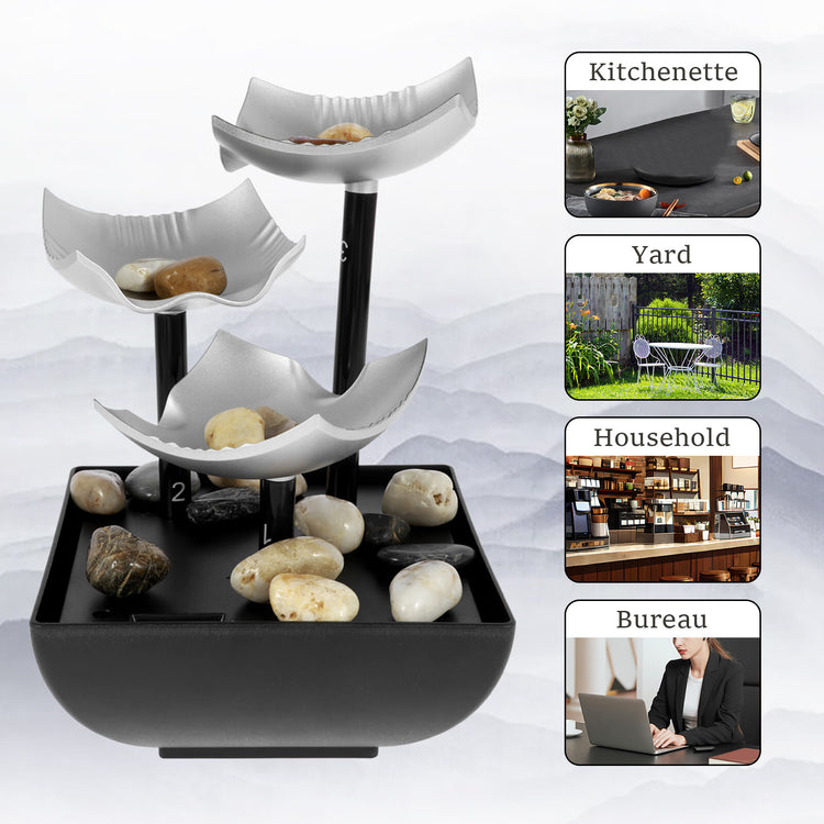 Water Fountain,Tabletop Fountain with Light and Pebble Meditation,Small Waterfall Fountain USB Powered Sound Relaxation Fountain Ornament for Table Office Home--Rambla Store