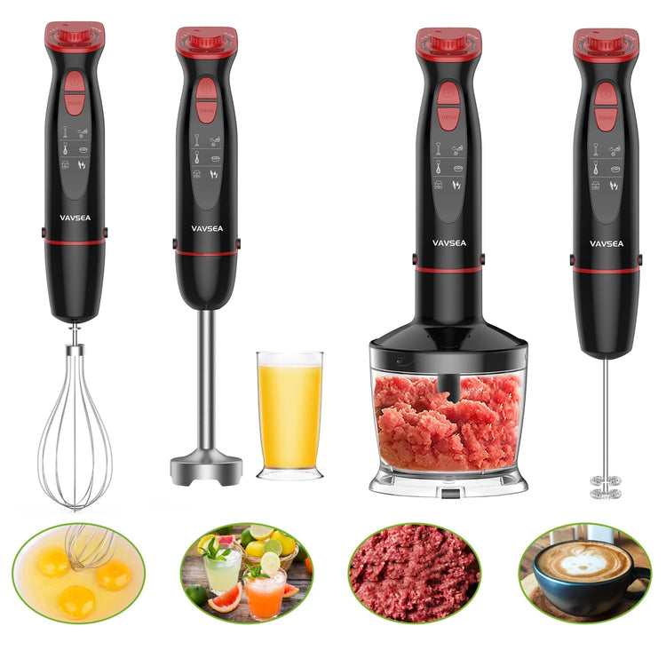5-in-1 Immersion Hand Blender, 1000W Multi-Function Stick Blender with Stainless Steel Blades, Chopper, 600ml Beaker, and 12-Speed Milk Frother for Baby Food, Smoothies, and Purees--Rambla Store