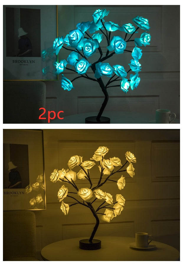 Rose Flower Lamp USB Battery Operated LED Table Lamp Bonsai Tree Night Lights Garland Bedroom Decoration Lights Home Decor-0-Rambla Store