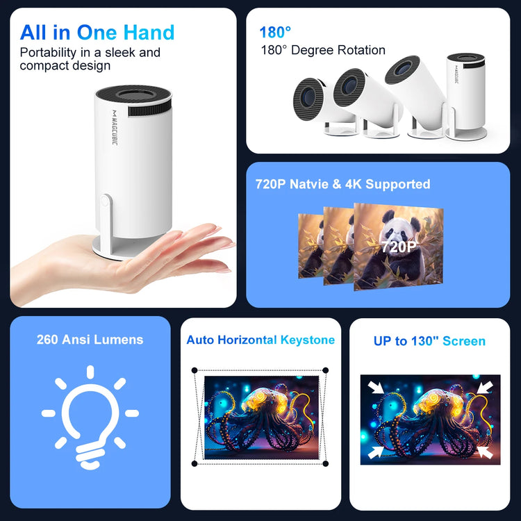Projector Android 11 4K 1280*720P HY300 Dual Wifi 260ANSI 180°Flexible BT5.0 Cinema Outdoor Portable Projetor HY300 Pro--Rambla Store