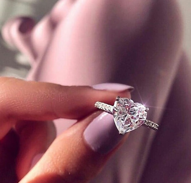 Ins best selling inlaid AAA zircon heart-shaped ring wish new European and American engagement party ring jewelry-0-Rambla Store