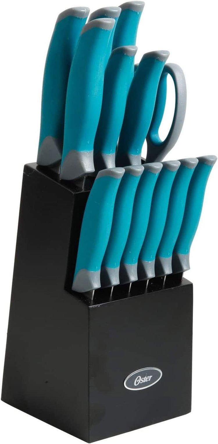 Lindbergh 14 Piece Stainless Steel Cutlery Set Black Block, Teal Handles,Teal/Black--Rambla Store