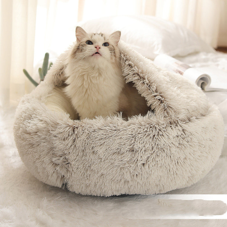 2 In 1 Dog And Cat Bed Pet Winter Bed Round Plush Warm Bed House Soft Long Plush Pets Bed-0-Rambla Store