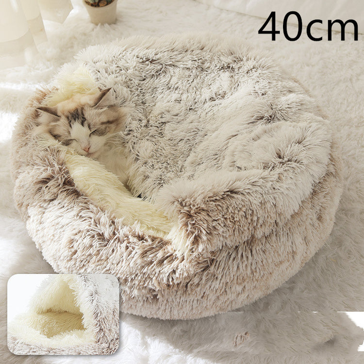 2 In 1 Dog And Cat Bed Pet Winter Bed Round Plush Warm Bed House Soft Long Plush Pets Bed-0-Rambla Store