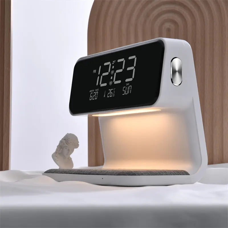 Creative 3 In 1 Bedside Lamp Wireless Charging LCD Screen Alarm Clock  Wireless Phone Charger-0-Rambla Store