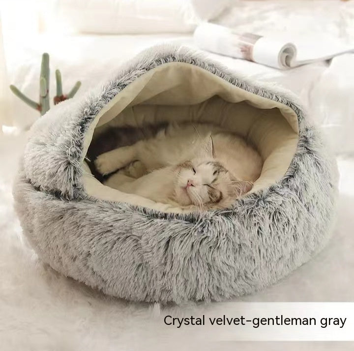 2 In 1 Dog And Cat Bed Pet Winter Bed Round Plush Warm Bed House Soft Long Plush Pets Bed-0-Rambla Store