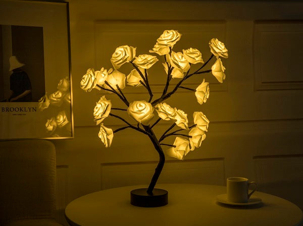 Rose Flower Lamp USB Battery Operated LED Table Lamp Bonsai Tree Night Lights Garland Bedroom Decoration Lights Home Decor-0-Rambla Store