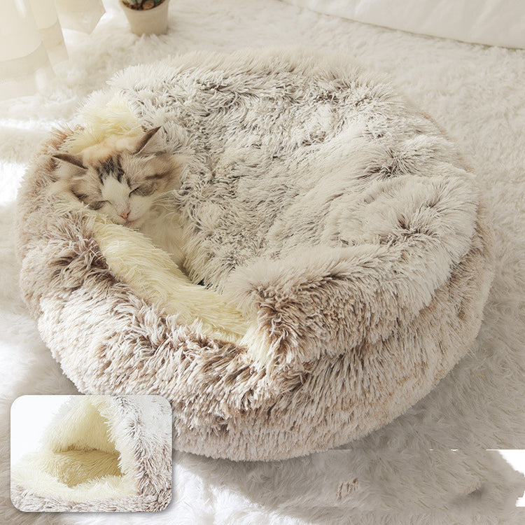 2 In 1 Dog And Cat Bed Pet Winter Bed Round Plush Warm Bed House Soft Long Plush Pets Bed-0-Rambla Store