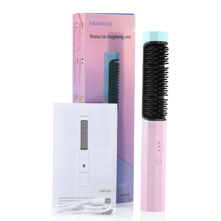 Straightening Comb Rechargeable Hair Wireless Straightener Curler Curling Straighten Dual-purpose Travel Portable USB Charging-0-Rambla Store