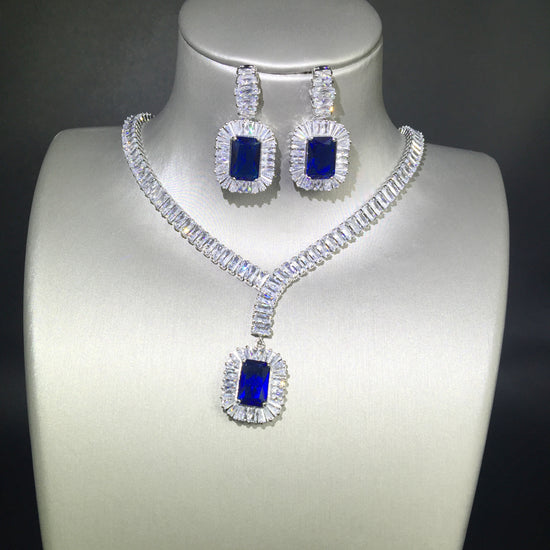 European and American Long Square Sapphire Blue Gemstone Pendant.