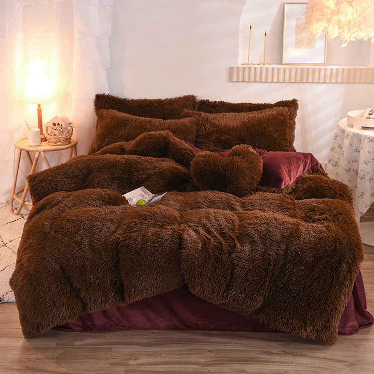 Luxury Thick Fleece Duvet Cover Queen King Winter Warm Bed Quilt Cover Pillowcase Fluffy Plush Shaggy Bedclothes Bedding Set Winter Body Keep Warm-0-Rambla Store