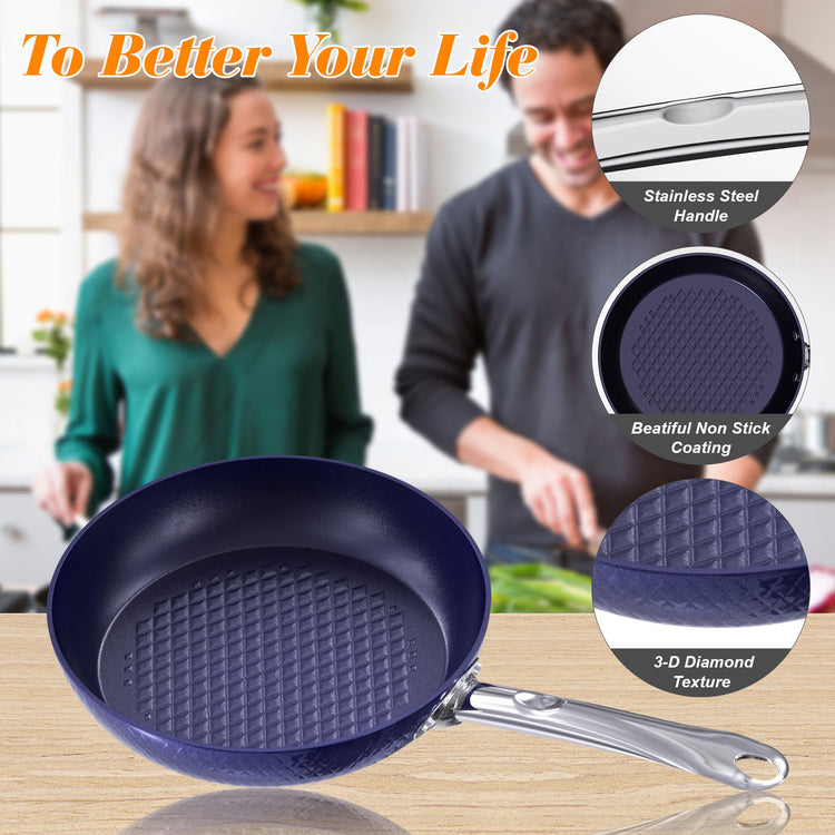 Frying Pan Sets Non Stick 3Pieces Blue 3D Diamond Cookware-5-Rambla Store