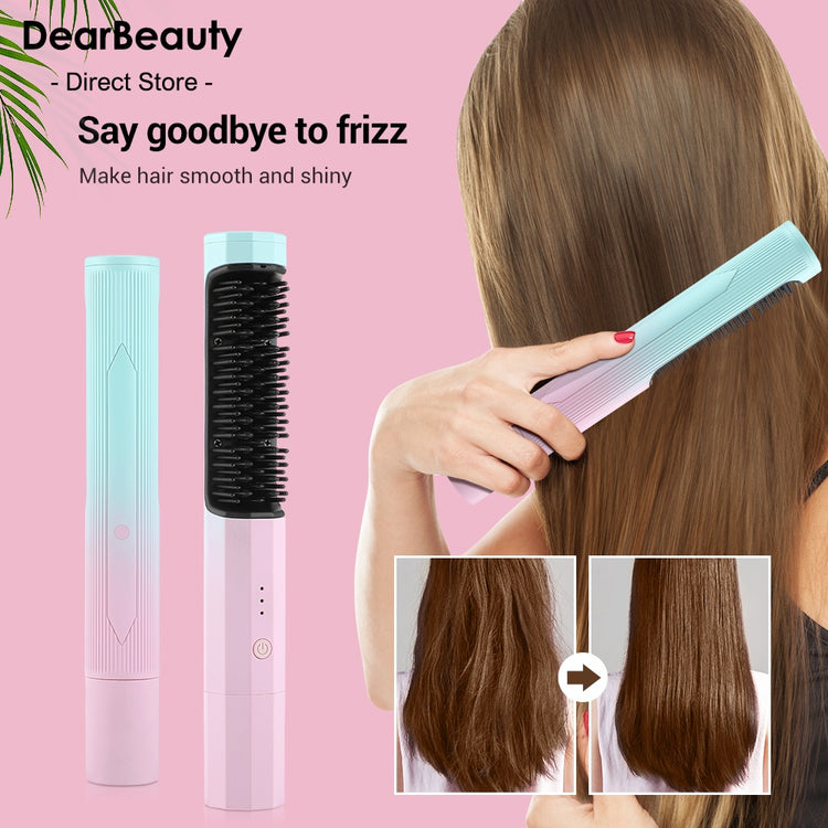 Straightening Comb Rechargeable Hair Wireless Straightener Curler Curling Straighten Dual-purpose Travel Portable USB Charging-0-Rambla Store