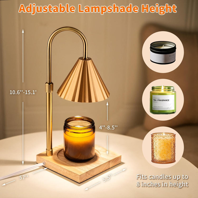 Candle Warmer Lamp, Dimmable Candle Warmer with Timer for Jar Candles, Wax Melt Warmer with Height-Adjustable Metal Lampshade for Home Decor Holiday Gift, 2 Bulbs Included--Rambla Store