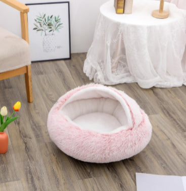 2 In 1 Dog And Cat Bed Pet Winter Bed Round Plush Warm Bed House Soft Long Plush Pets Bed-0-Rambla Store
