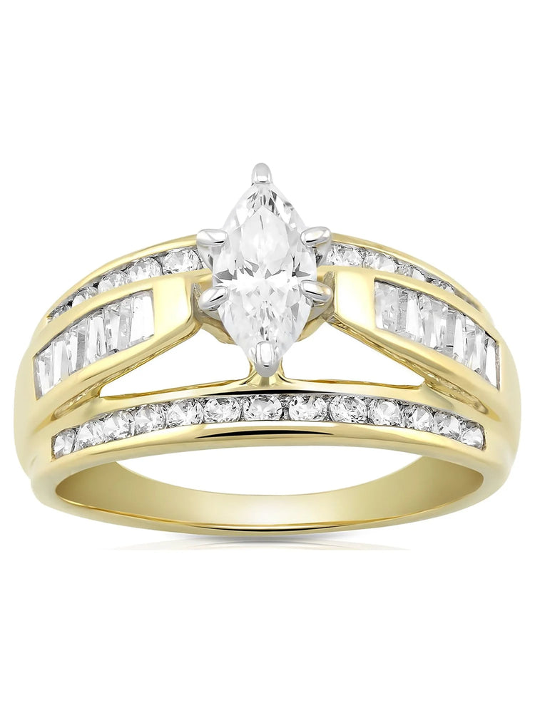 " Engagement Ring with 1.90 Carat T.W. Marquise Cut Simulated Diamond in 10K Yellow Gold for Women".