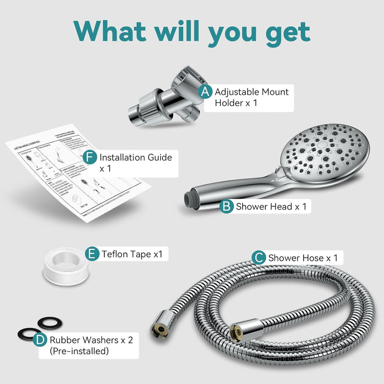 High Pressure Shower Head with Handheld, 6 Spray Settings Handheld Showerhead, 4.3" High Flow Rain Showerhead Set with 59" Stainless Steel Hose and Adjustable Bracket for Bathroom, Gym, Hotel--Rambla Store