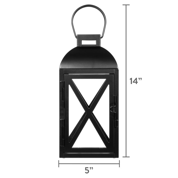 12-Inch Medium Decorative Black Metal Pillar Candle Holder Lantern--Rambla Store