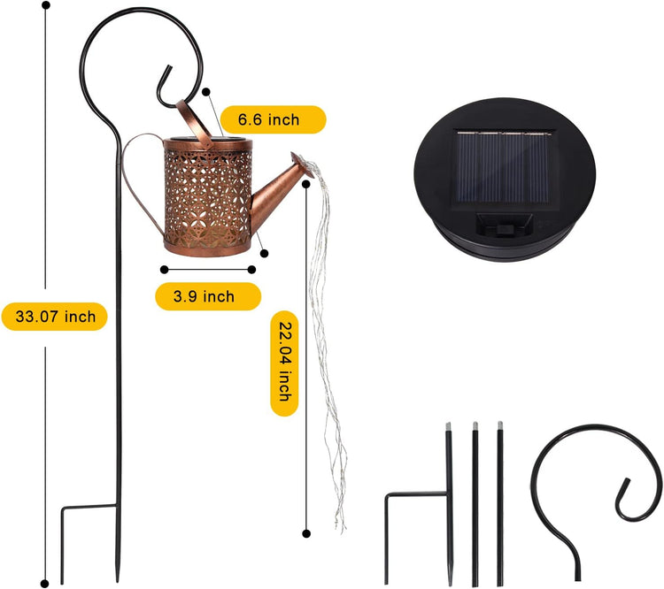 Solar Watering Can with Lights, Outdoor Solar Garden Lights,Garden Decor, Hanging Lantern Waterproof,Metal Solar Waterfall Lights for Yard Patio.