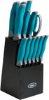 Lindbergh 14 Piece Stainless Steel Cutlery Set Black Block, Teal Handles,Teal/Black--Rambla Store