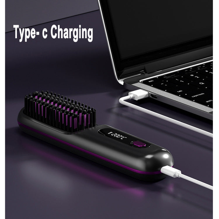 2 In 1 Straight Hair Comb Wireless Hair Straightener Brush Hair Fast Heating Portable Hot Curler USB Charging-0-Rambla Store