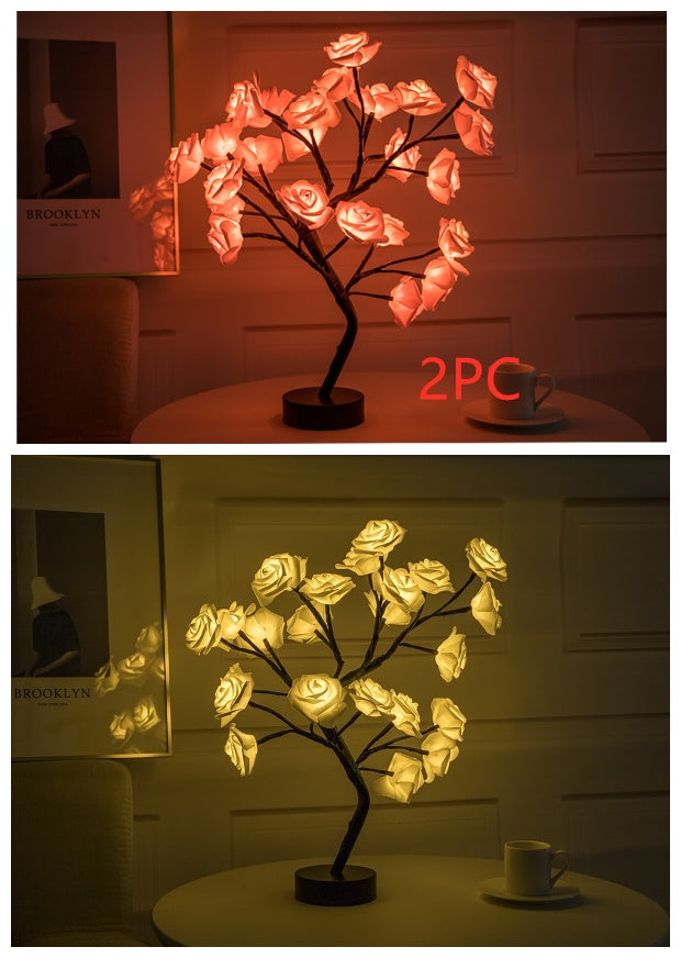 Rose Flower Lamp USB Battery Operated LED Table Lamp Bonsai Tree Night Lights Garland Bedroom Decoration Lights Home Decor-0-Rambla Store