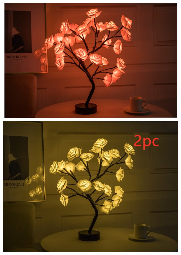 Rose Flower Lamp USB Battery Operated LED Table Lamp Bonsai Tree Night Lights Garland Bedroom Decoration Lights Home Decor-0-Rambla Store