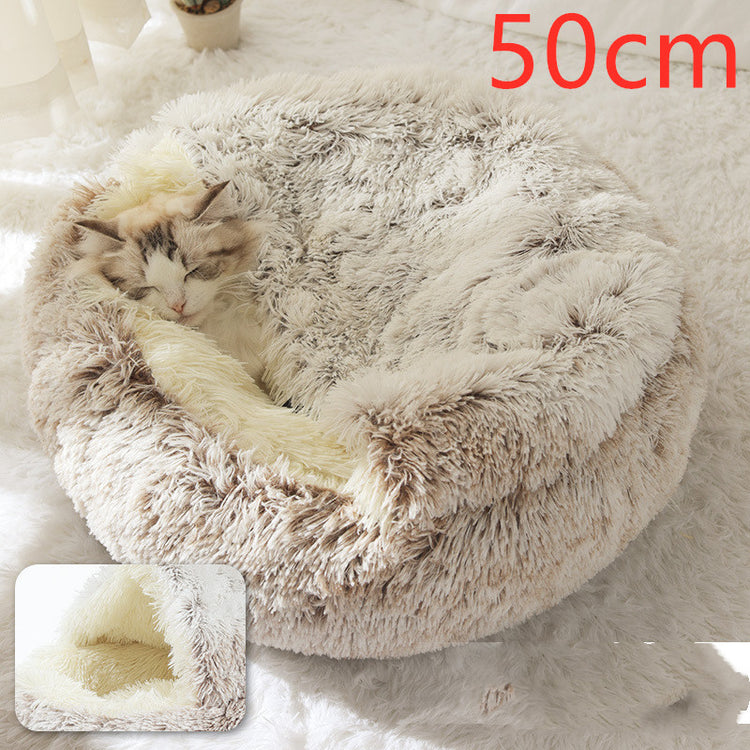 2 In 1 Dog And Cat Bed Pet Winter Bed Round Plush Warm Bed House Soft Long Plush Pets Bed-0-Rambla Store