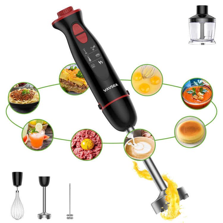 5-in-1 Immersion Hand Blender, 1000W Multi-Function Stick Blender with Stainless Steel Blades, Chopper, 600ml Beaker, and 12-Speed Milk Frother for Baby Food, Smoothies, and Purees--Rambla Store