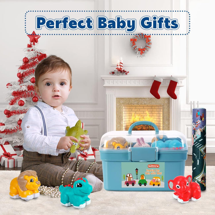 Animal Car Toys for 1 Year Old Boy Gifts: Mini Trucks with Playmat/Storage Box for Toddler Age 1-2, 1St One First Christmas Birthday Gift for Infant Baby 12-18 Months--Rambla Store