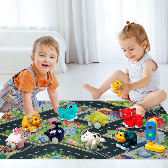 Animal Car Toys for 1 Year Old Boy Gifts: Mini Trucks with Playmat/Storage Box for Toddler Age 1-2, 1St One First Christmas Birthday Gift for Infant Baby 12-18 Months--Rambla Store