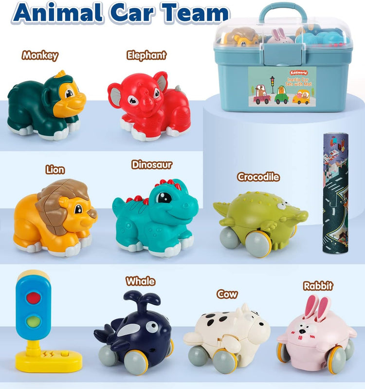 Animal Car Toys for 1 Year Old Boy Gifts: Mini Trucks with Playmat/Storage Box for Toddler Age 1-2, 1St One First Christmas Birthday Gift for Infant Baby 12-18 Months--Rambla Store