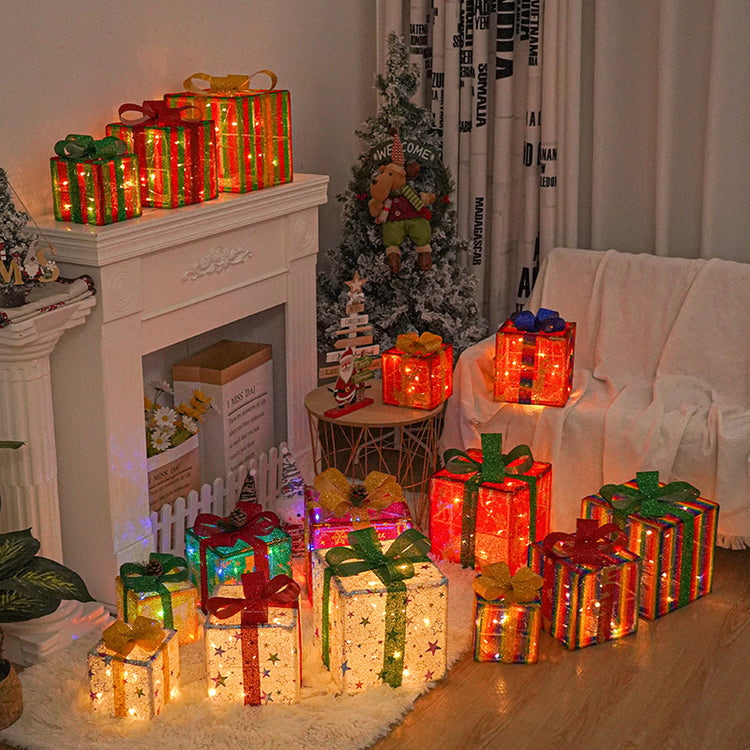 Lighted Up Outdoor Christmas Decorations Luminous Christmas Gift Box With Bow For Holiday Christmas Tree Home Yard Decor-0-Rambla Store