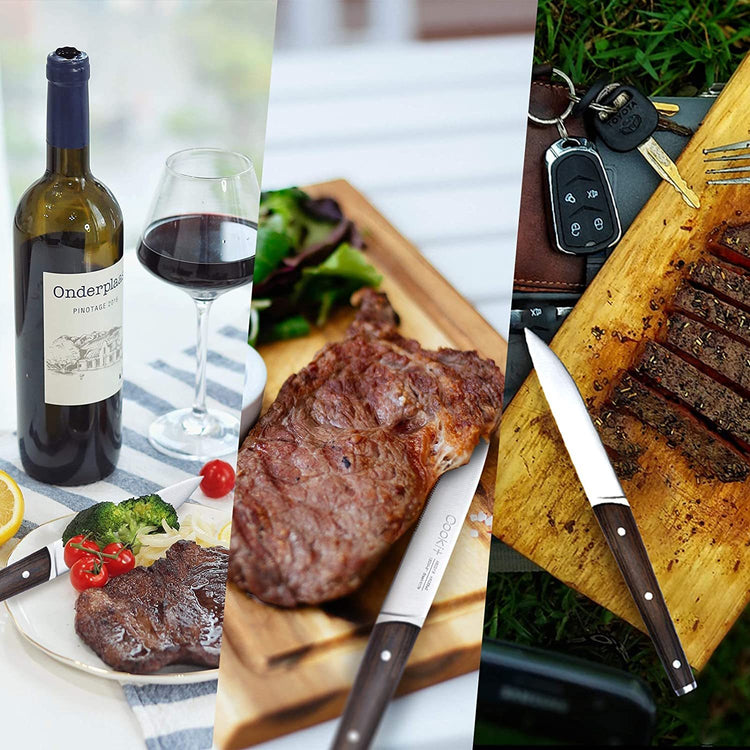 6Pcs Steak Knife Set Serrated Stainless Steel Utility with Wooden Handle for Home Dining Restaurant-5-Rambla Store
