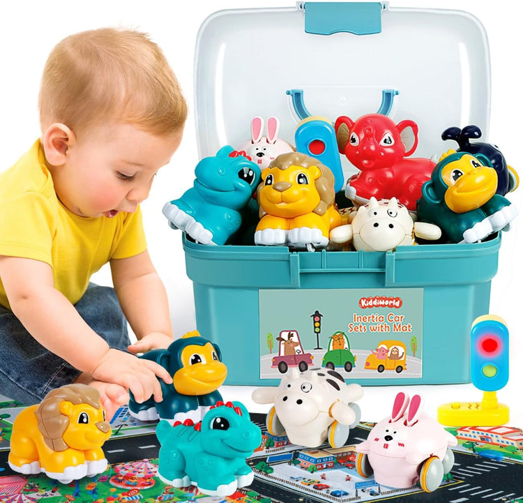 Animal Car Toys for 1 Year Old Boy Gifts: Mini Trucks with Playmat/Storage Box for Toddler Age 1-2, 1St One First Christmas Birthday Gift for Infant Baby 12-18 Months--Rambla Store