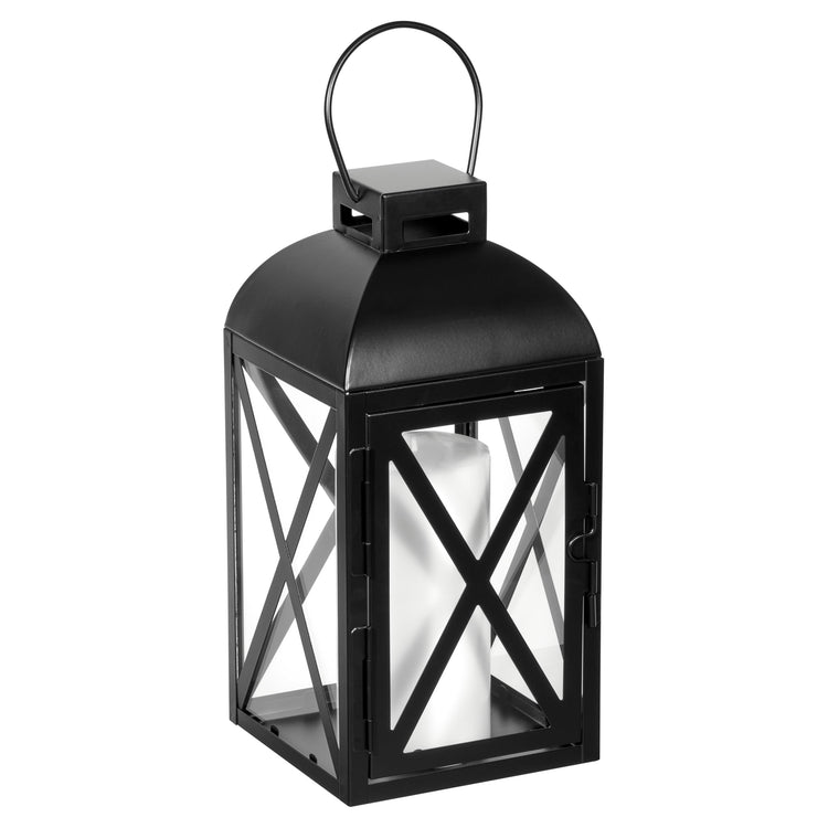12-Inch Medium Decorative Black Metal Pillar Candle Holder Lantern--Rambla Store