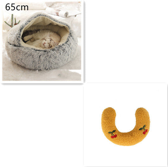 2 In 1 Dog And Cat Bed Pet Winter Bed Round Plush Warm Bed House Soft Long Plush Pets Bed-0-Rambla Store