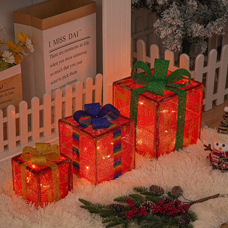 Lighted Up Outdoor Christmas Decorations Luminous Christmas Gift Box With Bow For Holiday Christmas Tree Home Yard Decor-0-Rambla Store