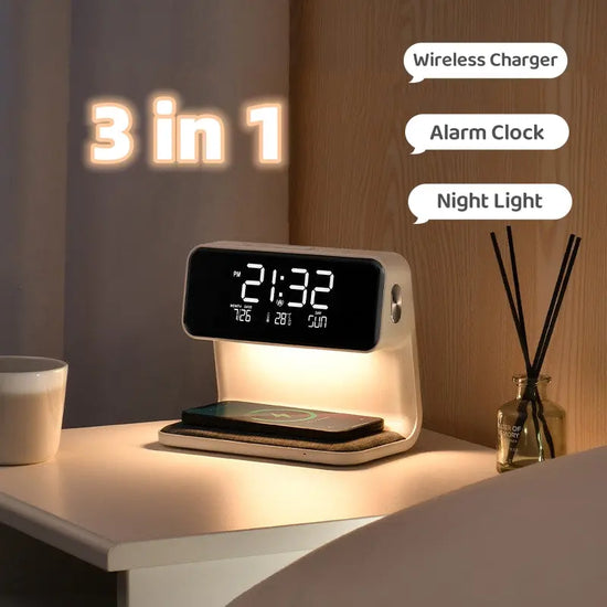 Creative 3 In 1 Bedside Lamp Wireless Charging LCD Screen Alarm Clock Wireless Phone Charger-0-Rambla Store