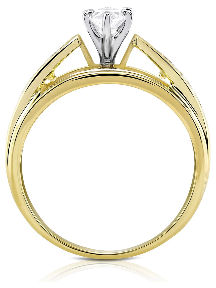 " Engagement Ring with 1.90 Carat T.W. Marquise Cut Simulated Diamond in 10K Yellow Gold for Women".